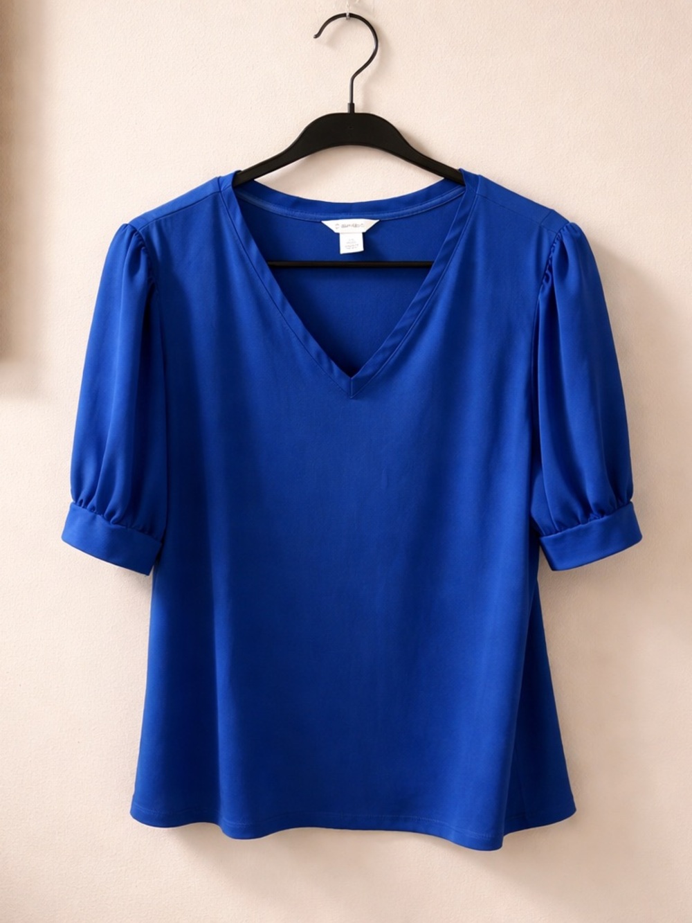 Calvin Klein Royal Blue V-Neck Puff Sleeve Blouse